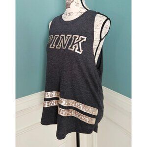 Victoria's Secret L PINK Bling Grey Knit Muscle Tank Top Tee T-Shirt